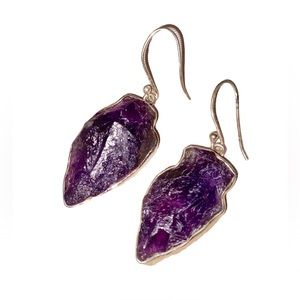 Raw Amethyst Arrowhead Sterling Silver Earrings Handmade Healing Crystal Jewelry